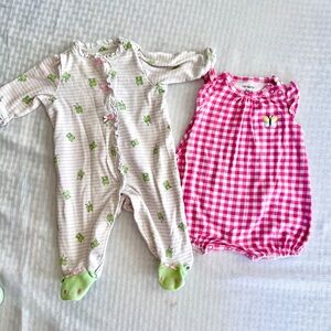 Carter’s & Little Me Baby Girl Frog Outfit Bundle 3M – Romper & Footie Pajamas